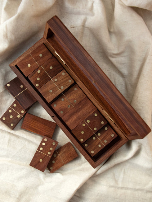 The India Craft House Handcrafted Wooden Dominoes Game With Box