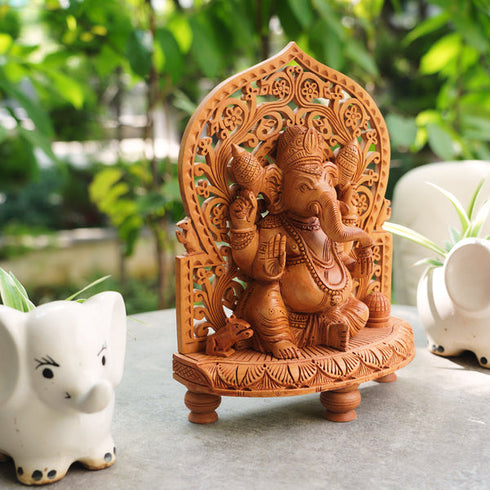 CREATUNIQ Handmade Wooden Ganesha Idol