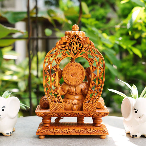 CREATUNIQ Handmade Wooden Ganesha Idol, with Chatra