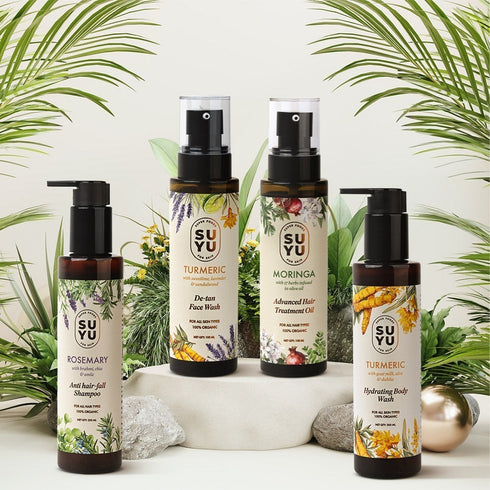 Suyu India Head to Toe Regime Turmeric Body Wash Face Wash Shampoo & Hair Oil
