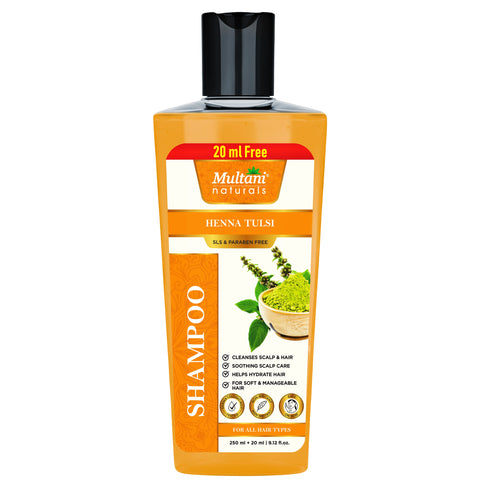Multani Pharmaceuticals Limited Multani Naturals Henna & Tulsi Shampoo For Silkier & Denser Hair Improves Scalp Health For Hair Growth & Dandruff Control SLS & Paraben Free Dermatologically Tested