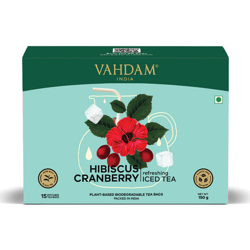 Vahdam Tea Hibiscus Cranberry Iced Tea | 15 Pitcher Tea Bags