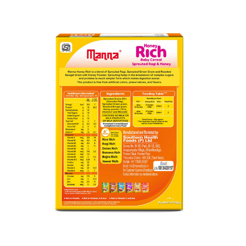 Manna Foods Baby Cereal Sprouted Ragi and Honey powder 6 months + 200g