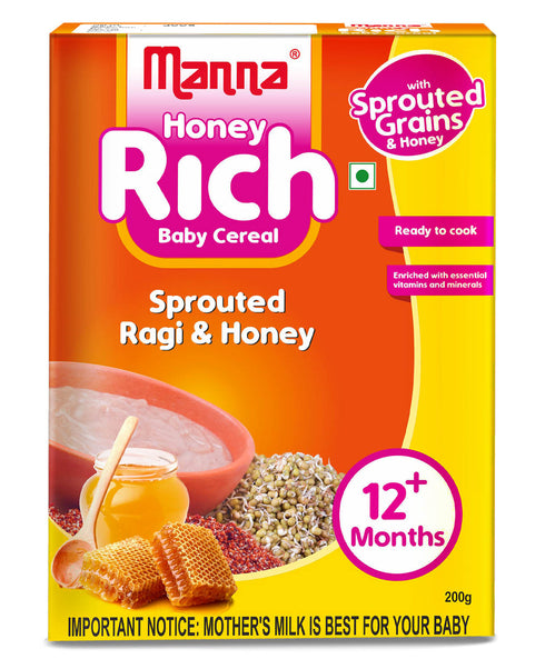 Manna Foods Baby Cereal Sprouted Ragi and Honey powder 6 months + 200g