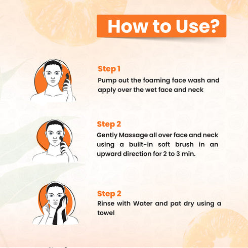 Olava Naturals Vitamin C Face Wash - Skin Brightening Foaming Face Wash with Built-In Deep Cleansing Brush