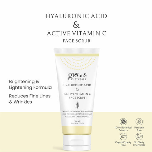 Globus Naturals Hyaluronic Acid & Vitamin C Anti Ageing Face Scrub Suitable for All Skin Types