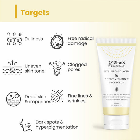 Globus Naturals Hyaluronic Acid & Vitamin C Anti Ageing Face Scrub Suitable for All Skin Types
