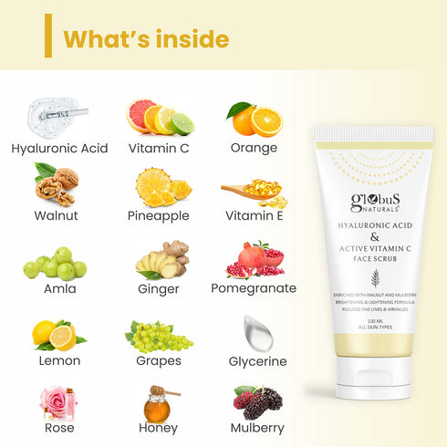 Globus Naturals Hyaluronic Acid & Vitamin C Anti Ageing Face Scrub Suitable for All Skin Types