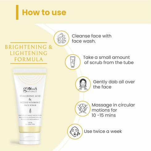 Globus Naturals Hyaluronic Acid & Vitamin C Anti Ageing Face Scrub Suitable for All Skin Types