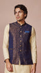 Manyavar Navy Blue Jacket With Gold Foil Print