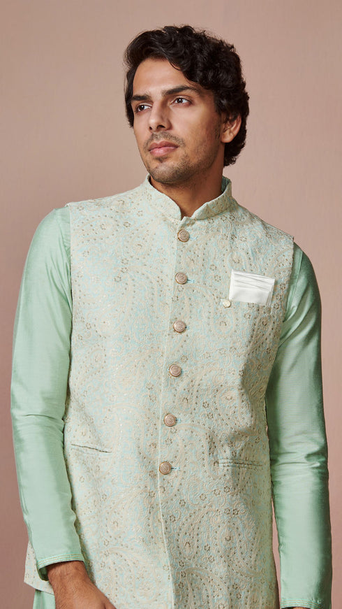 Manyavar Mint Green Paisley Jacket