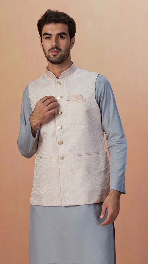 Manyavar Off White Self Design Jacket