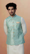 Manyavar Teal Jacket With Golden Motifs