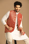 Manyavar Rust Self Design Jacket