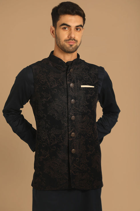 Manyavar Short Fit Blue Kurta Jacket Set