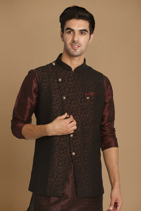 Manyavar Fabulous Wine Waist Coat