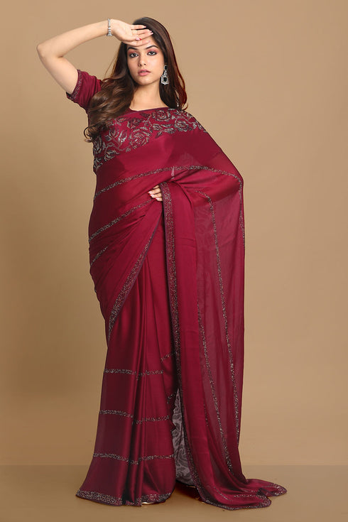 Mohey Delicate Wine Saree