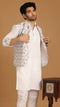 Manyavar Light Cream Floral Print Kurta Jacket Set