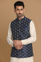Manyavar Denim Blue Printed Jacket
