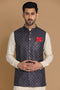 Manyavar Navy Blue Printed Modi Jacket