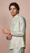 Manyavar Grey Kurta Jacket Set With Self Design