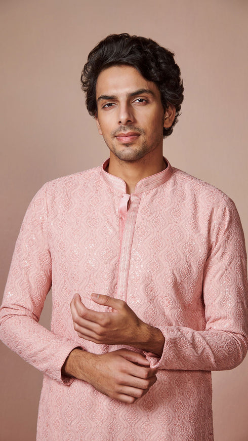 Manyavar Rani Pink Chikankari Kurta Set