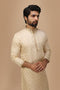 Manyavar Beige Self Motif Kurta Set