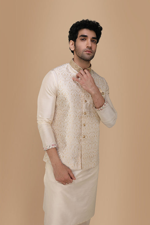 Manyavar Traditional Off White Jacket
