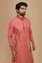 Manyavar Dark Peach Jacquard Kurta Set