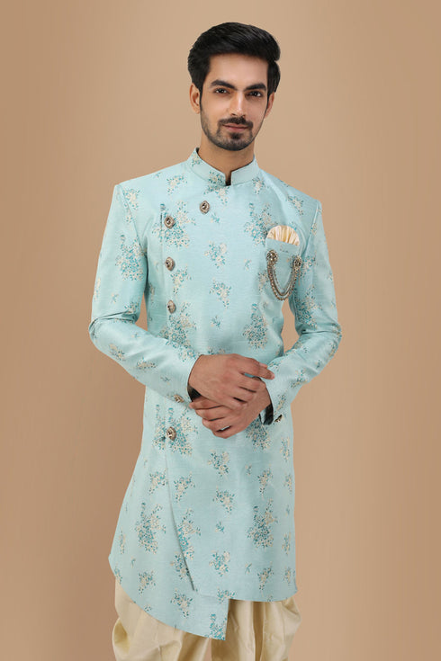 Manyavar Attractive Blue Indo Western Wear