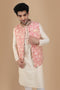 Manyavar Peach And Cream Festive Kurta Jacket With Floral Detailing