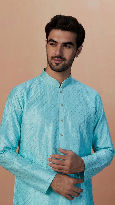 Manyavar Sea Green Embroidered Kurta Set