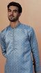 Manyavar Sky Blue Printed Kurta Set