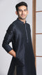 Manyavar Navy Blue Self Design Kurta Pajama