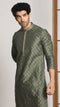 Manyavar Bottle Green Festive Kurta With Golden Motifs