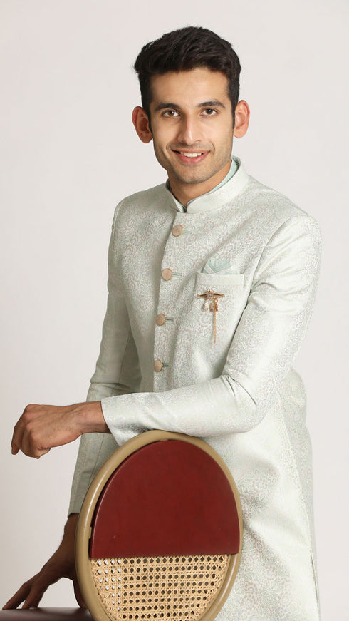 Manyavar Aqua Green Self Design Indo Western