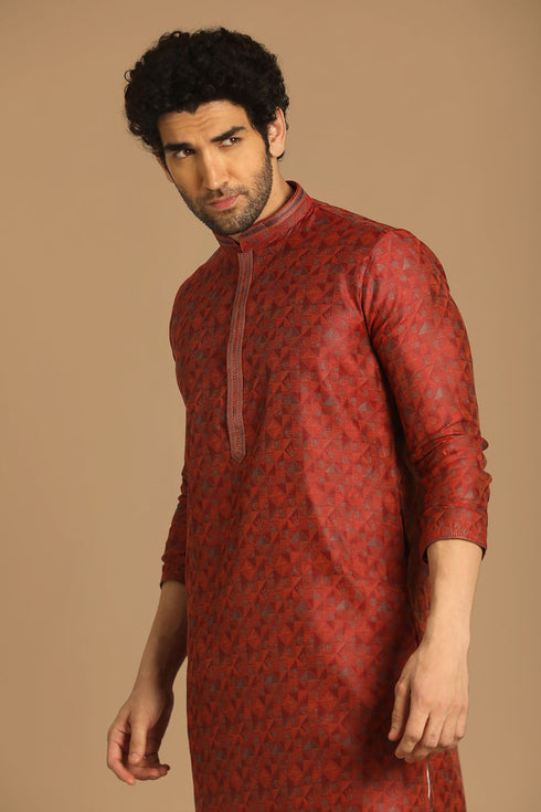 Manyavar Smart Fit Maroon Kurta Pajama