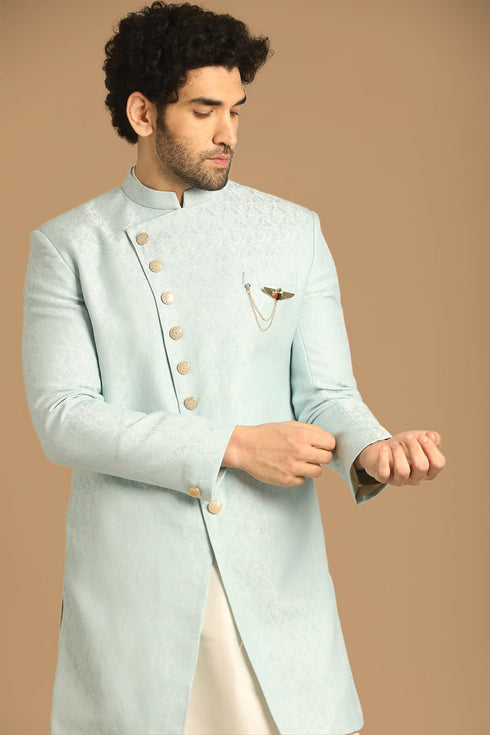 Manyavar Lavish Light Blue Indo Western Set