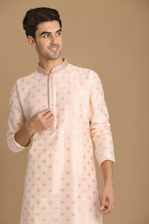 Manyavar Chanderi Pink Kurta Set