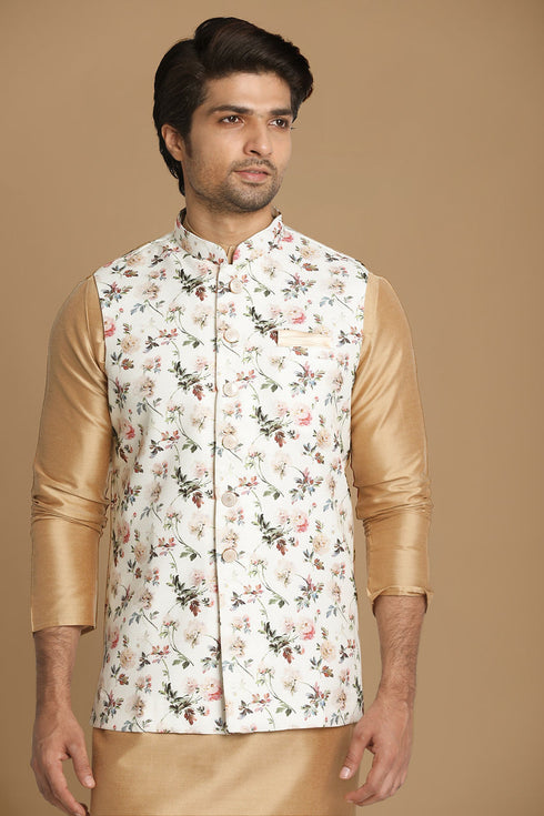 Manyavar Light Colored Floral Jacket