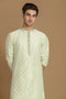 Manyavar Pastel Green Self Leaf Motif Kurta Set