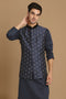 Manyavar Denim Blue Festive Kurta Jacket With White Pajama