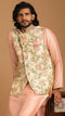 Manyavar Beige And Pink Floral Kurta Jacket