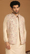Manyavar Cream Floral Print Festive Kurta Jacket Set