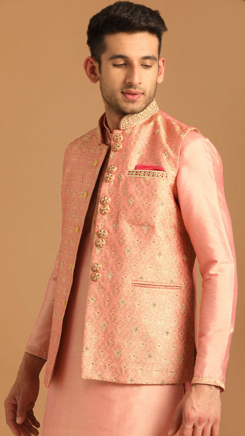 Manyavar Gajaree Pink Celebration Wear Kurta Jacket Set