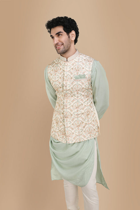 Manyavar Lavish Cream Kurta Jacket Set