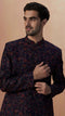 Manyavar Dark Blue Self Weaved Bandhgala Indo Western