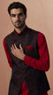 Manyavar Black Paisley Jacket With Red Draped Kurta Set