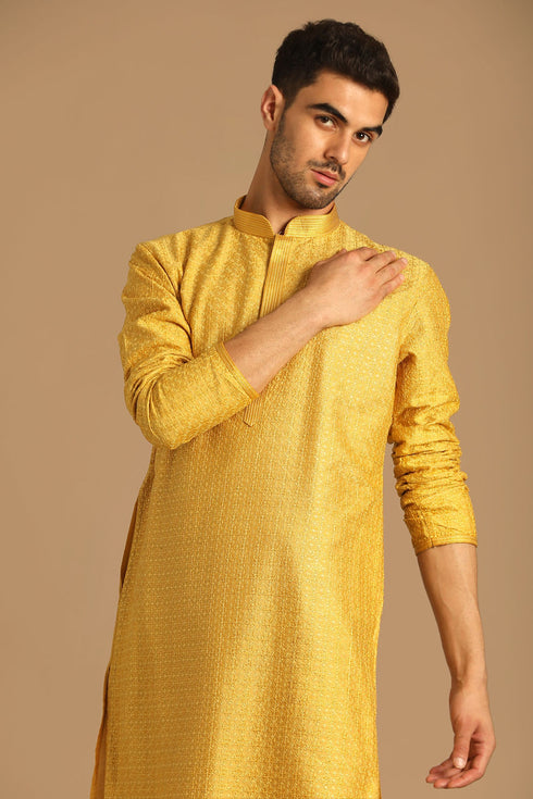 Manyavar Smart Fit Mustard Kurta Set