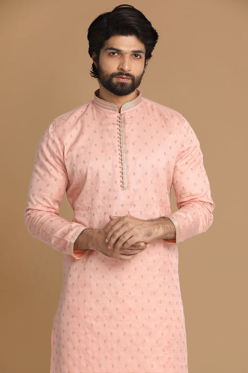 Manyavar Light Pink Kurta Pajama With Minimalist Motifs